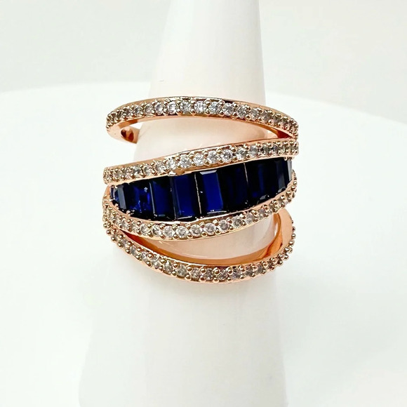 Bomb Party Jewelry - Bomb Party September 2024 Complete Stunner Sapphire on Rose Gold Ring NWT